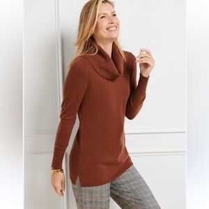 Talbots brown rust cowl neck cashmere long sleeve sweater size MP